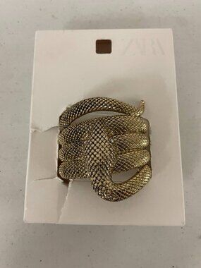 Zara Textured Snake Wrap Cuff Bracelet Gold New With Tags